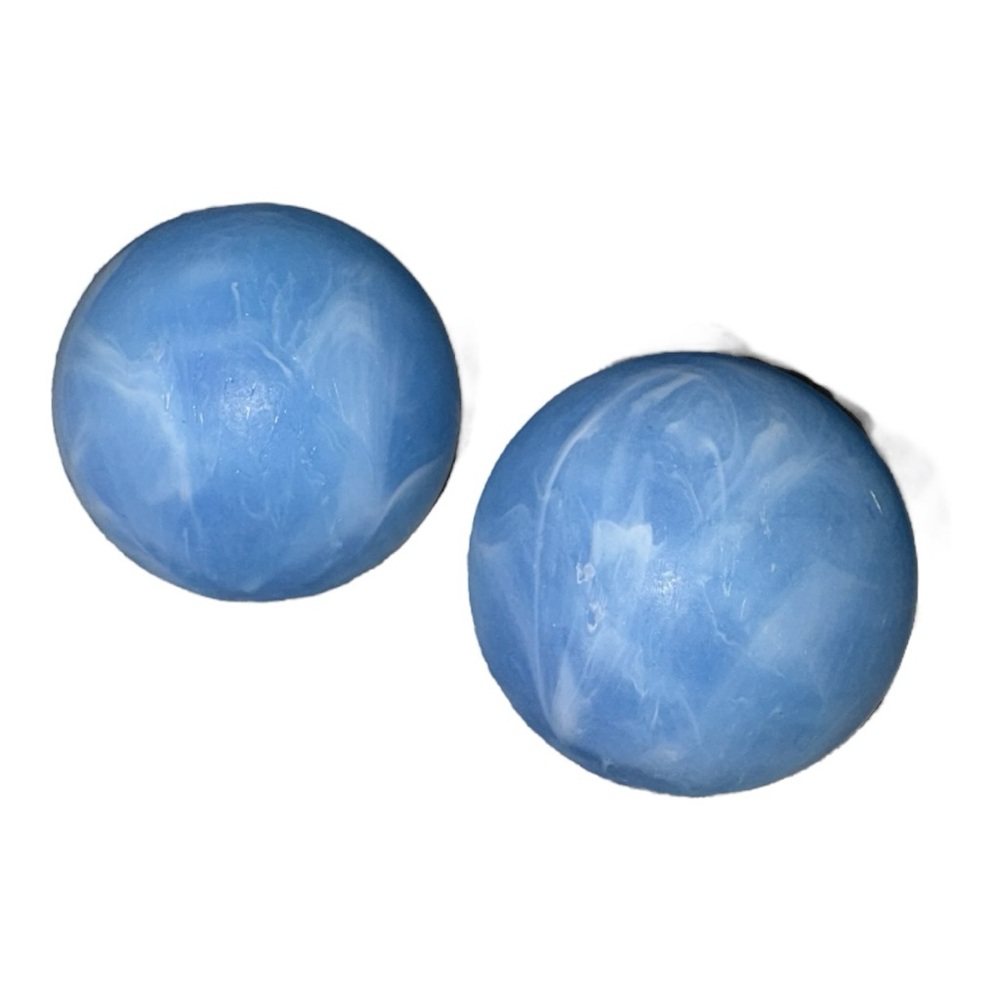 Vintage Hong Kong Lucite Clip-On Earrings –  Blue Marbled Round JB9